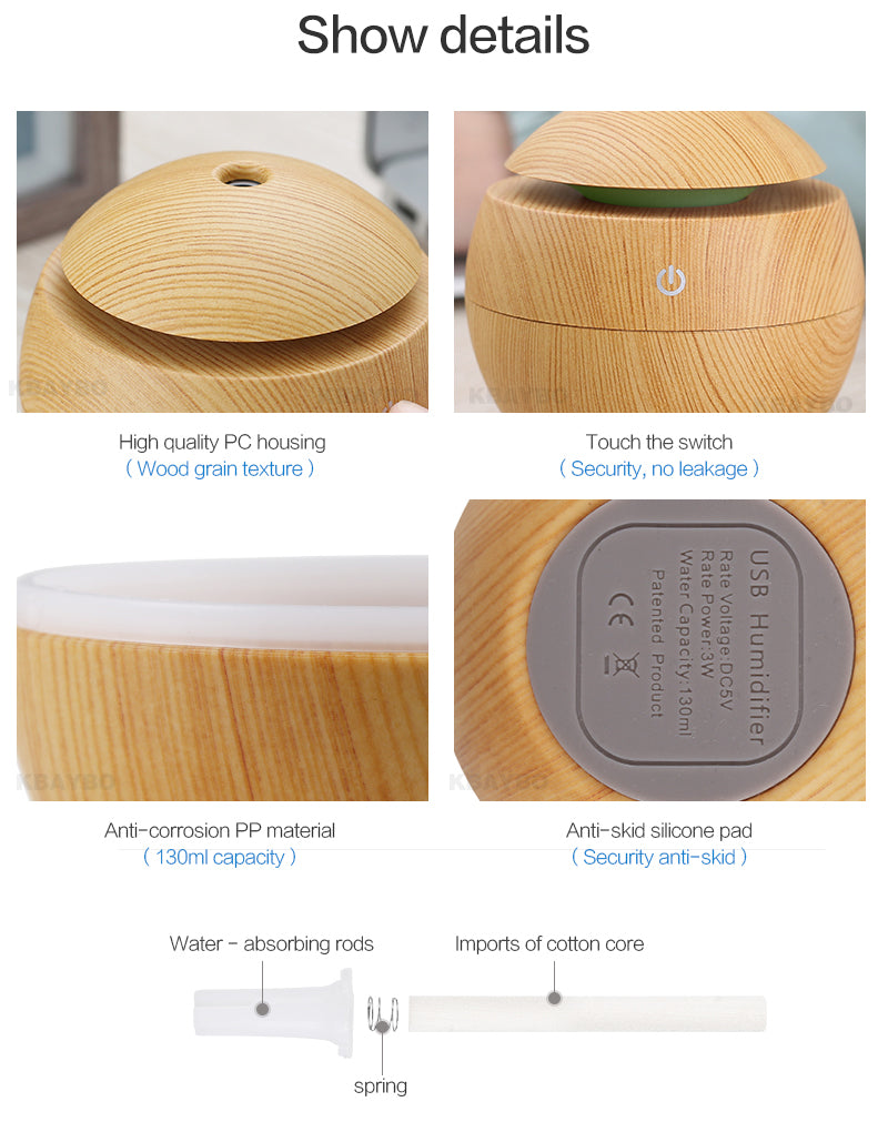 Diffuseur Aromathérapie USB | Veilleuse LED 7 Couleurs | Humidificateur Ultrasonique
